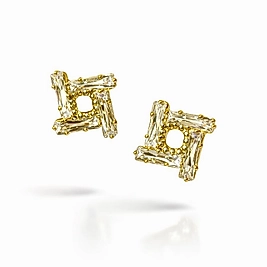 Gold Küçük Baget Taşlı Kare Küpe