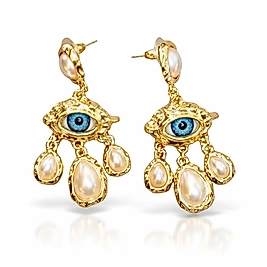 Zara Model Kadın Nazar Temalı Sallantılı Gold Küpe