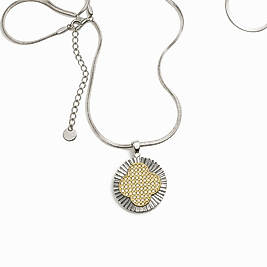 Gümüş Renk Gold Detay Taşlı Düz Zincir Kolye