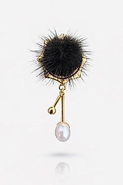 Ponpon ve İnci Detaylı Broş