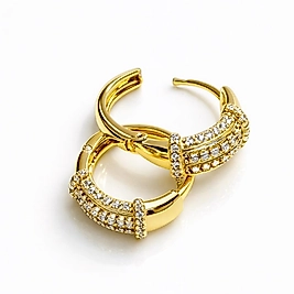 Gold Zirkon Taşlı  Küçük Halka Küpe