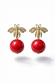 Kırmızı İncili Arı Figür Küpe