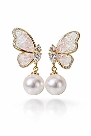 Kelebek Detaylı İnci Sallantılı Küpe