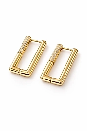 Dikdörtgen Gold Taşlı Küpe