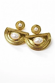 İnci Detaylı Vintage Gold Küpe