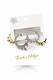 Çift Taraflı Taş Detaylı Küpe