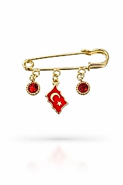 Türk Bayraklı Taşlı İğne Broş