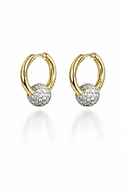 Zarif Işıltılı Halka Top Detaylı Küpe