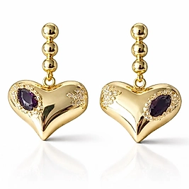 Gold Kalpli Sallantılı Mor Taşlı Küpe