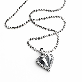 Özel Seri Gümüş Renk Ezme Zincir Kabartmalı Kalp Kolye 30 cm