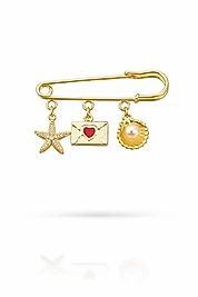 Deniz Yıldızı ve Kalp Detaylı Sallantılı Çengelli Broş