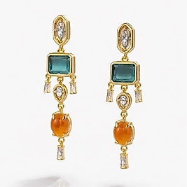 Renkli Taşlı Sallantılı Küpe