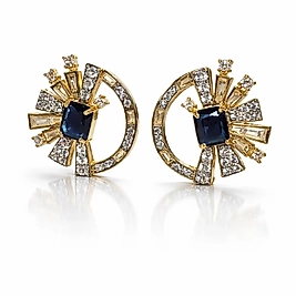 Lacivert Taşlı Yuvarlak Küpe