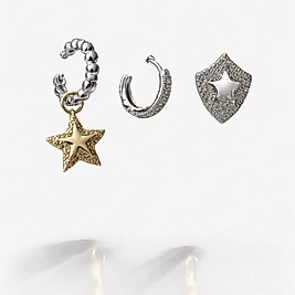 Gümüş Renk Taş Detaylı Üçlü Küpe