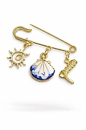 Güneş ve İstiridye Charm Detaylı İskoç İğnesi Broş
