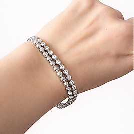 Xuping Gümüş Renk İki Sıra Taşlı Bileklik