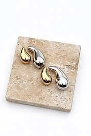 Çift Renk Modern Damla Küpe