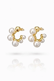 Gold İnci Detaylı Modern Halka Küpe