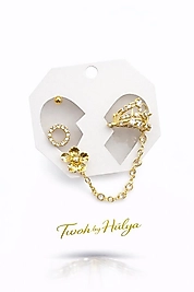 Taş Detaylı Kıkırdak Küpe Seti