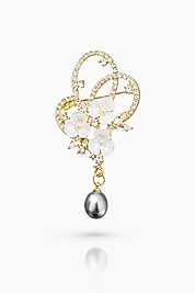 Çiçek ve İnci Detaylı Taşlı Broş