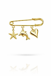 Deniz Yıldızı, Yunus ve Kalp Figürlü Sallantılı Çengelli Broş