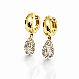 Özel Seri Gold Plaka Zirkon Taşlı Sallantılı Küpe