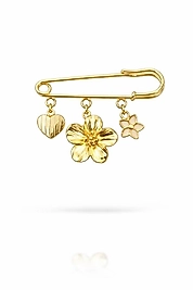 Çiçek ve Kalp Figürlü Sallantılı Çengelli Broş