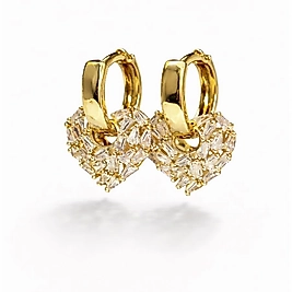 Gold Sallantılı Kalp Taşlı Küpe