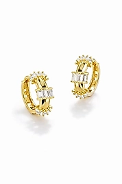 Baget Taş Detaylı Gold Halka Küpe